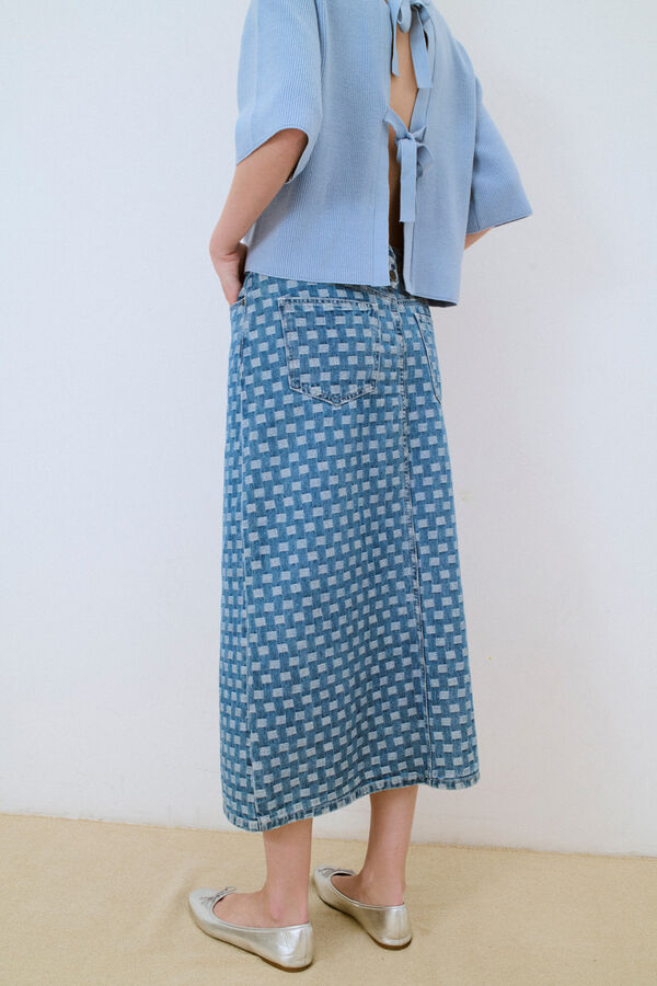 Cortefiel Printed denim midi skirt Blue