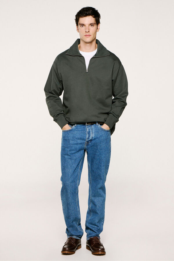 Selected Sweatshirt 100% algodão orgânico com meia fecho-éclair  Verde