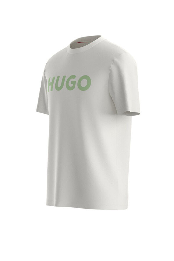 HUGO Camiseta de malha de algod&atilde;o com regular fit e logo estampado Ecru