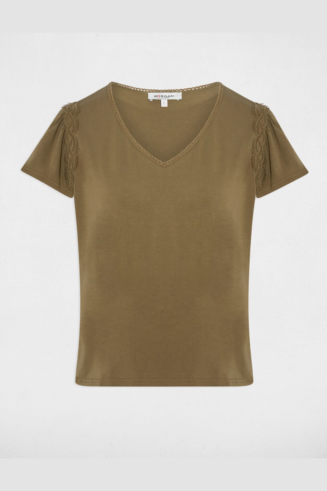 Morgan T-shirt com gola em bico e folhos