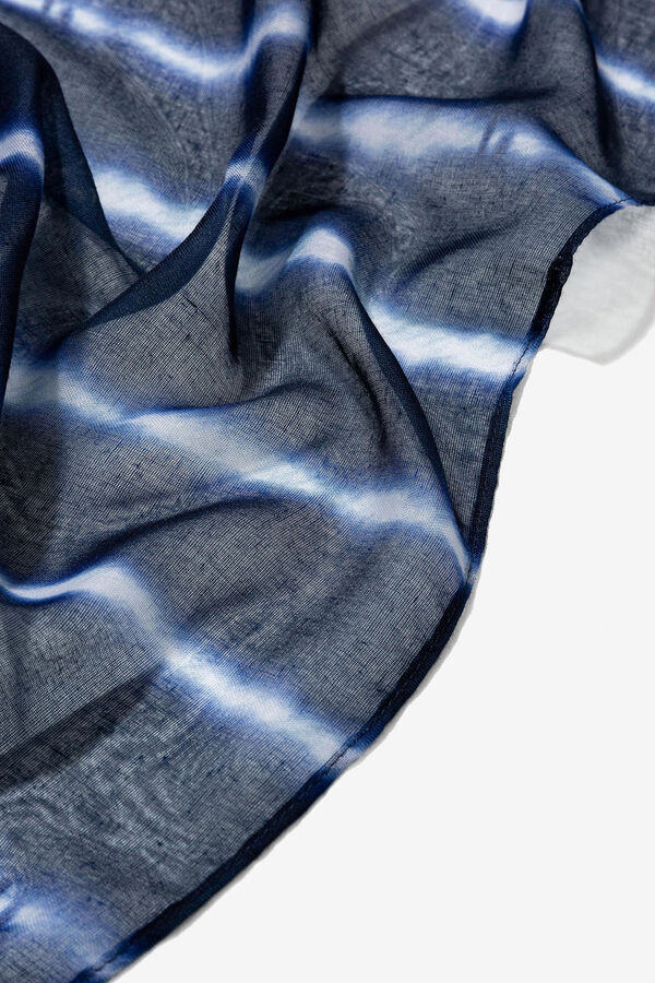 Cortefiel Tie-Dye Striped Linen Effect Scarf Blue