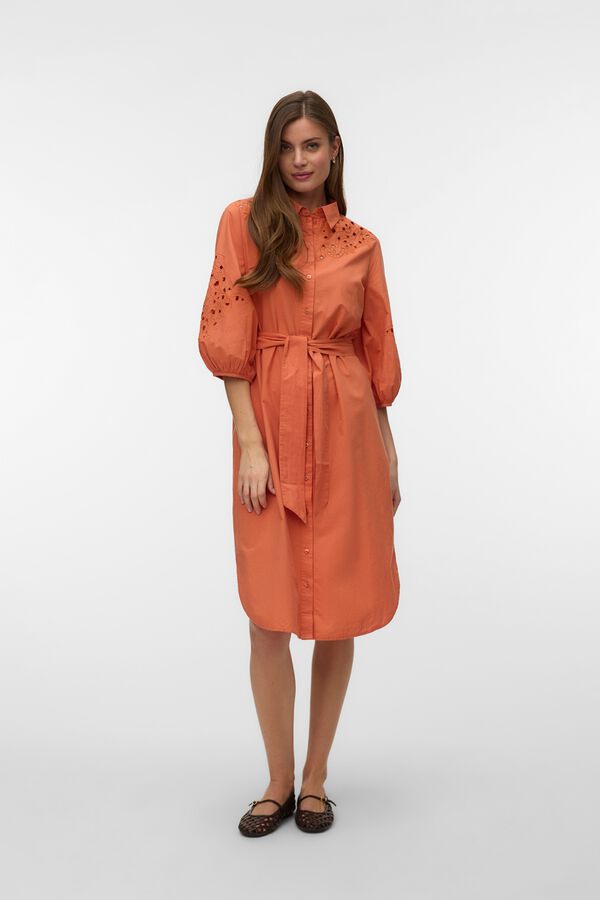 Vero Moda Vestido camiseiro bordado Vermelho