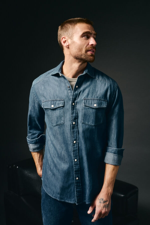 OOTO Camisa jeans com bolsos Azul