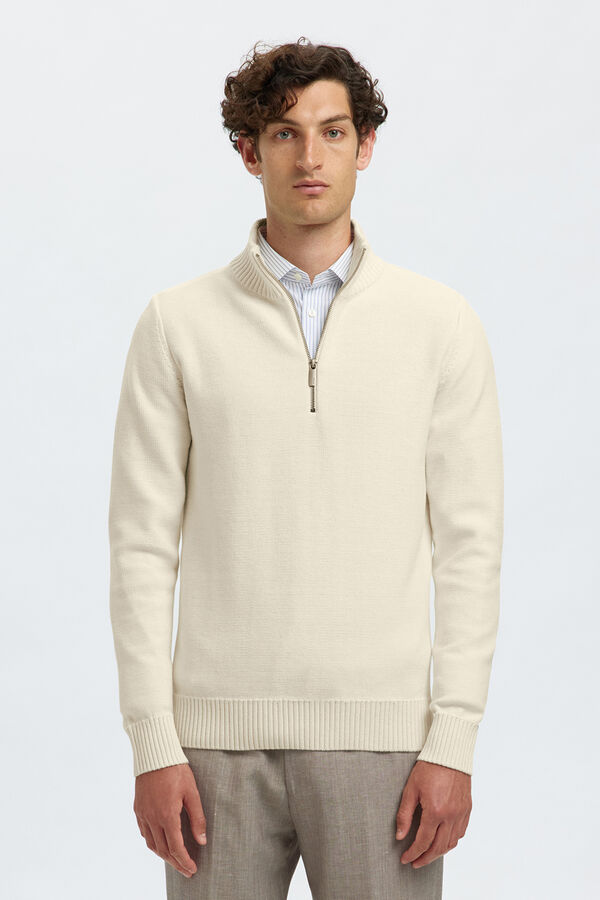 Selected Camisola estruturada 100% algodão orgânico com meia fecho-éclair . Branco
