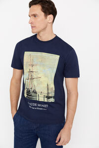 Cortefiel Monet print T-shirt Blue