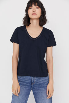 Cortefiel Essential lace T-shirt Navy