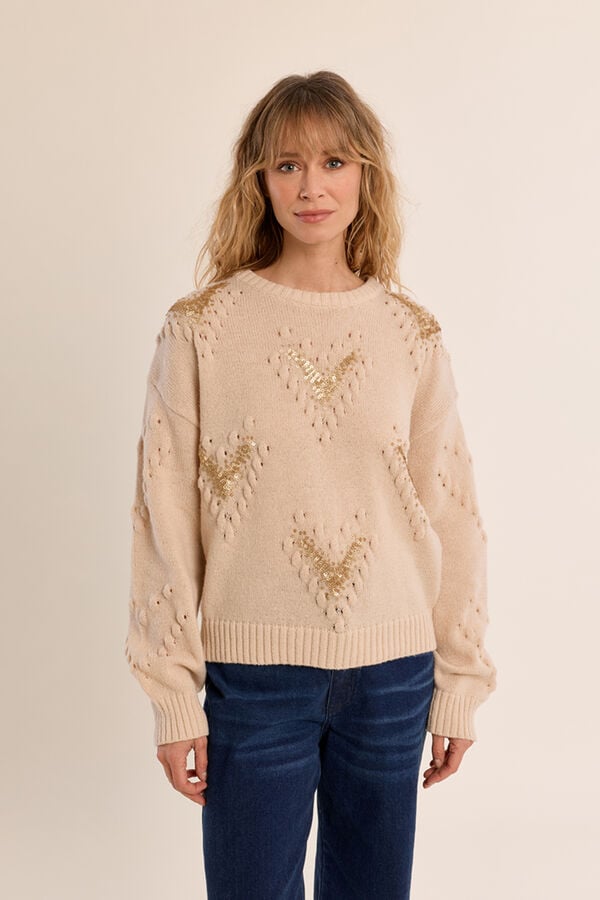 Molly Bracken Camisola com detalhes de lantejoulas Tostado