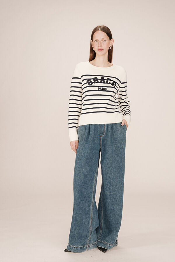 Grace & Mila Camisola riscas de marinheiro em malha Milano Branco
