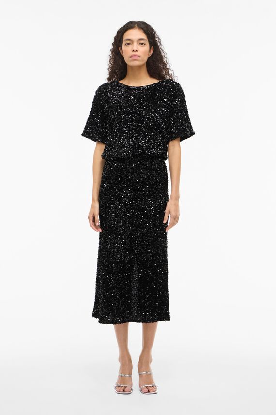 Falda midi de lentejuelas