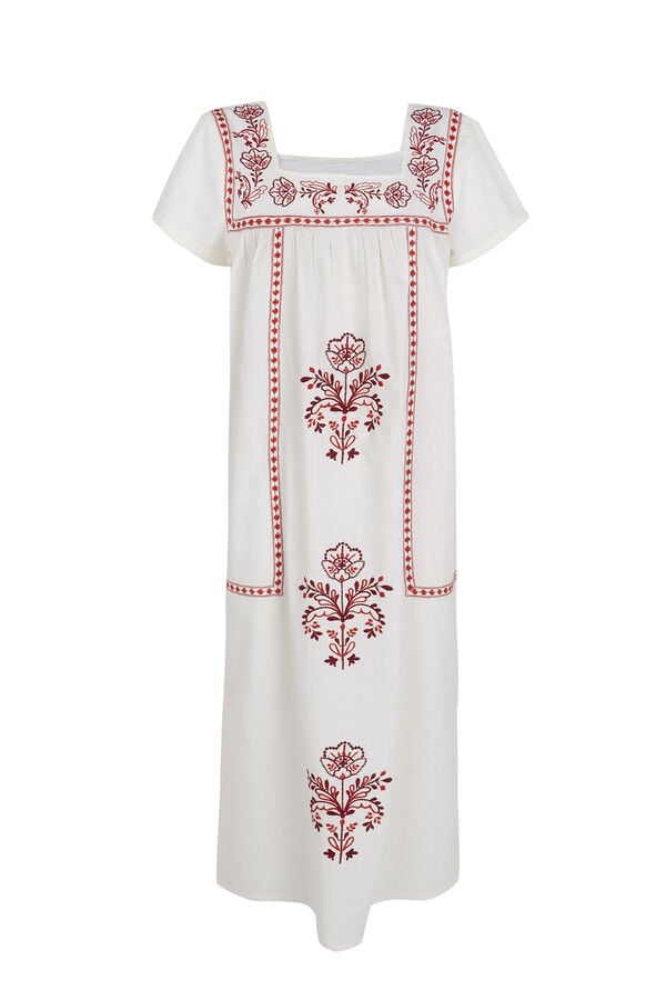 Cortefiel Floral embroidered dress Printed red