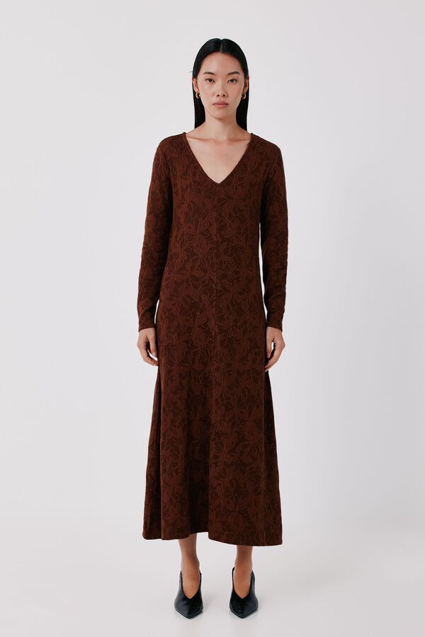 Cortefiel Jacquard dress Dark brown