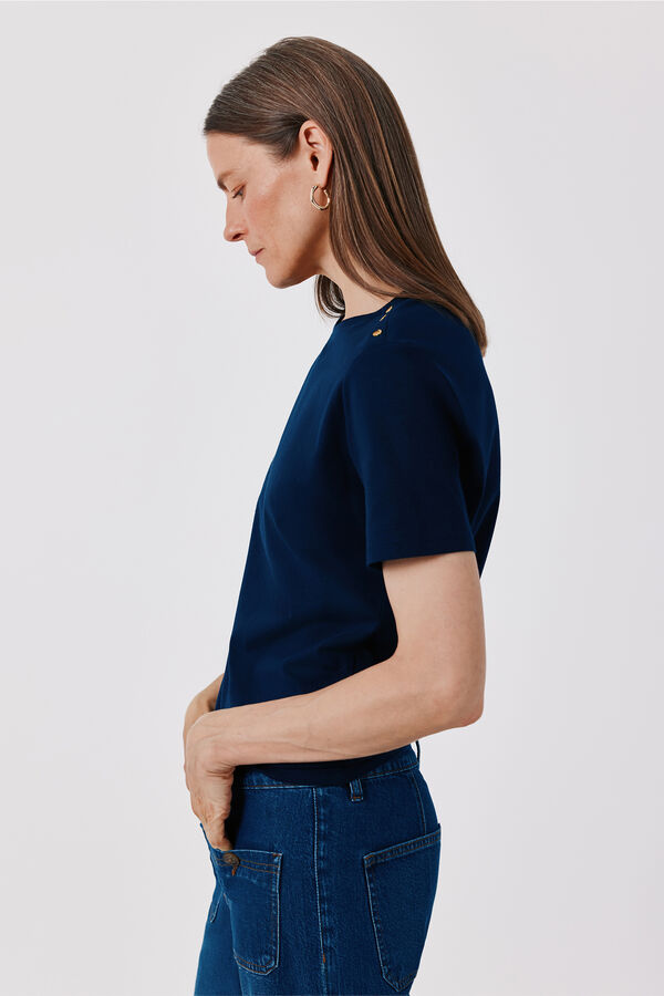 Cortefiel Gold button basic T-shirt Navy