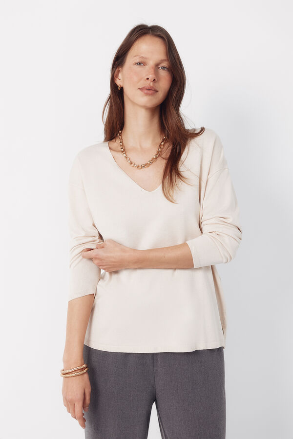 Cortefiel V-neck jumper Ivory