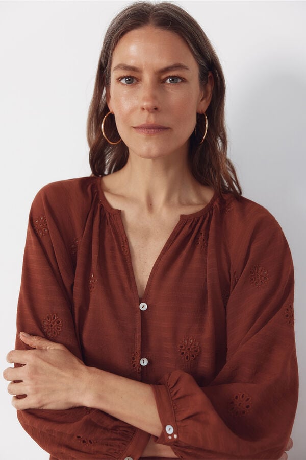 Cortefiel Embroidered blouse Orange