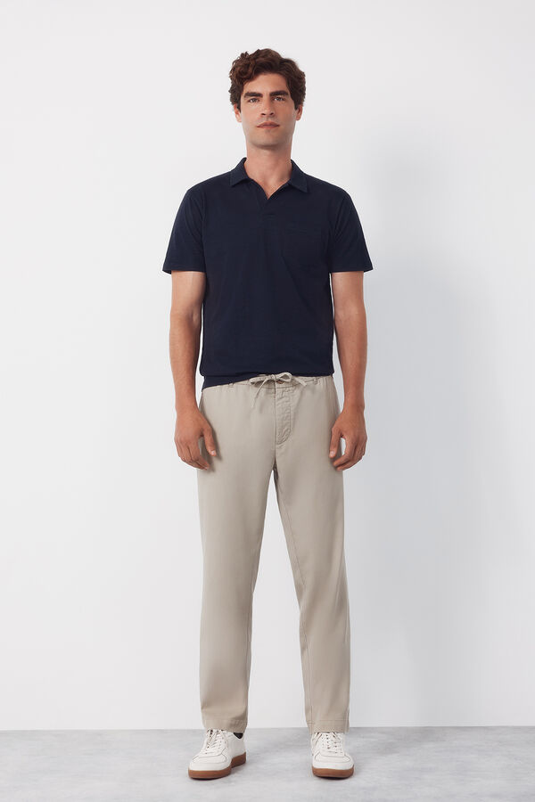 Cortefiel Plain slub polo shirt Navy