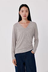 Cortefiel V-neck basic T-shirt Beige