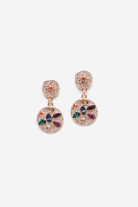 Cortefiel Dangling hammered earrings with multicoloured stones Gold