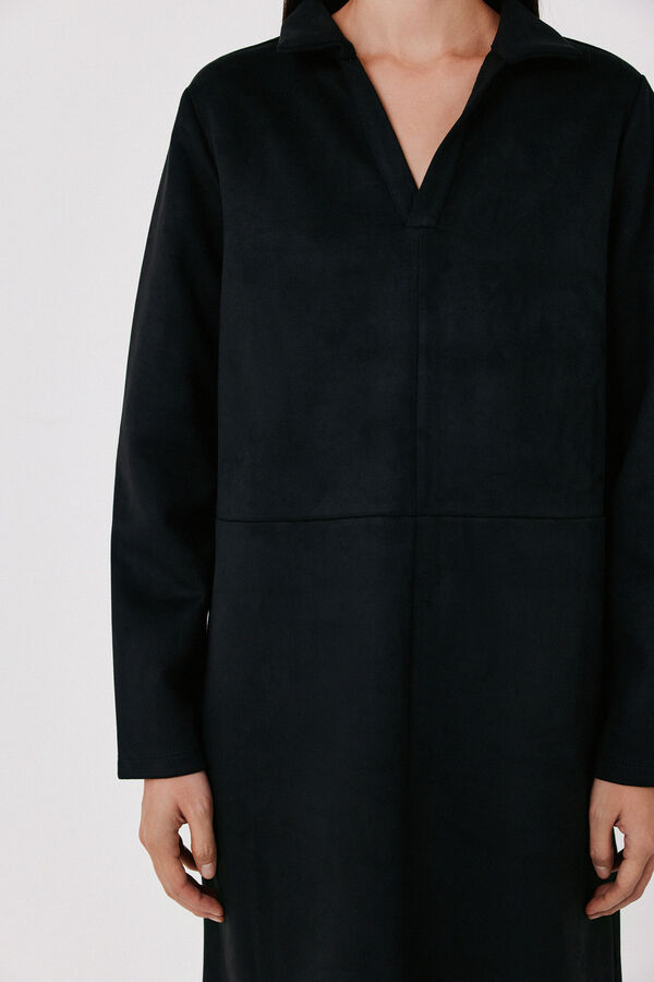 Cortefiel Faux suede polo neck dress Black