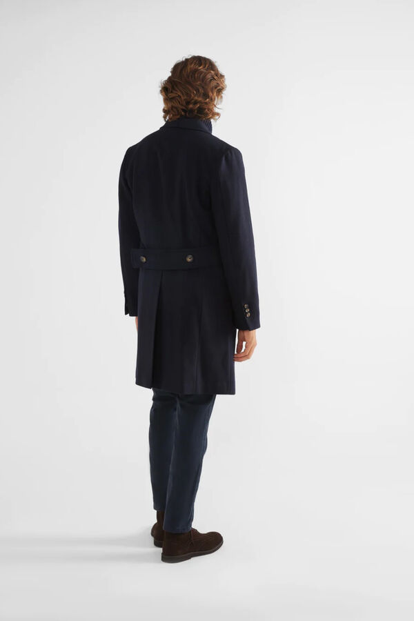 Silbon Plain navy blue plain double-breasted coat Navy