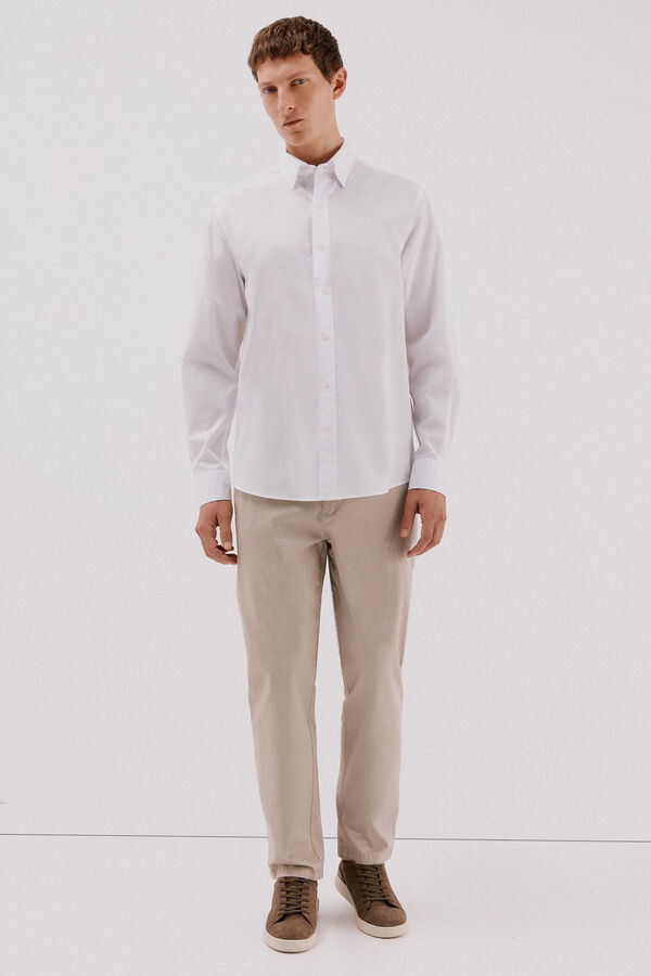 Cortefiel Camisa lisa algodón tencel Blanco