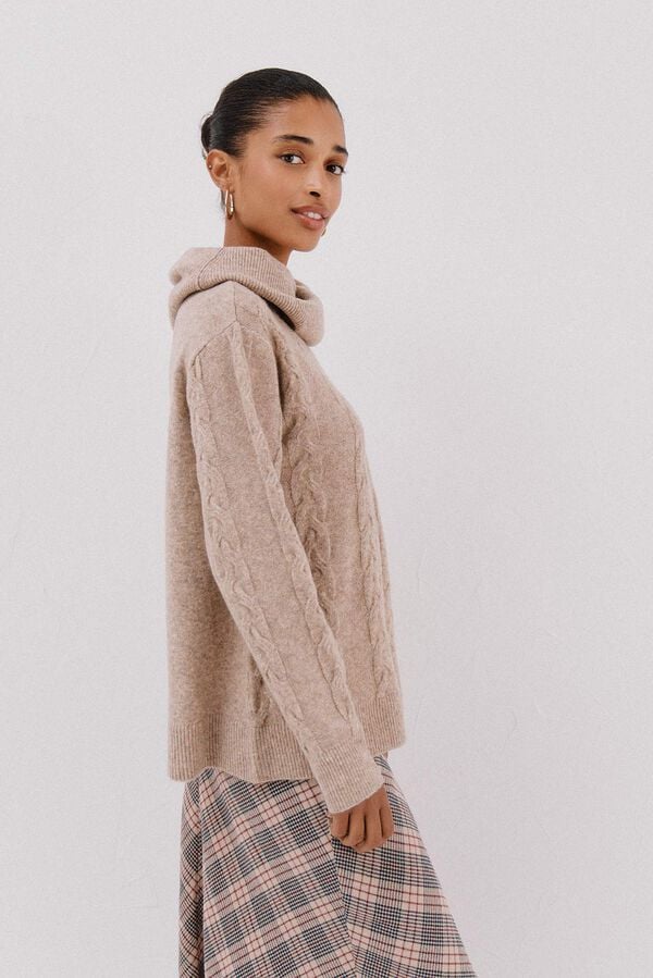 Cortefiel Wide neck sweater Beige