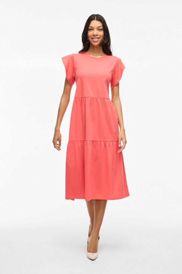 Vila Vestido midi de algodão com manga folho Subiu
