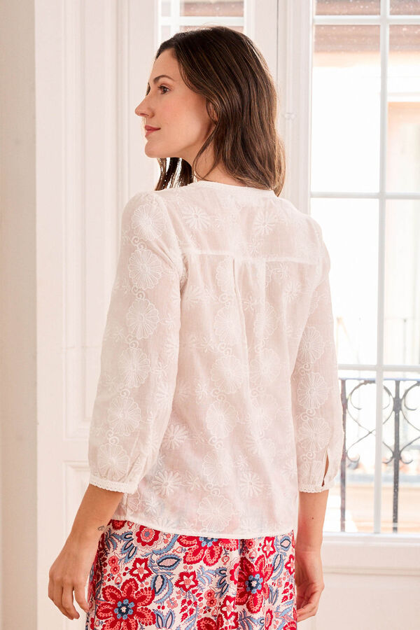 Cortefiel Rocío blouse with floral embroidery White