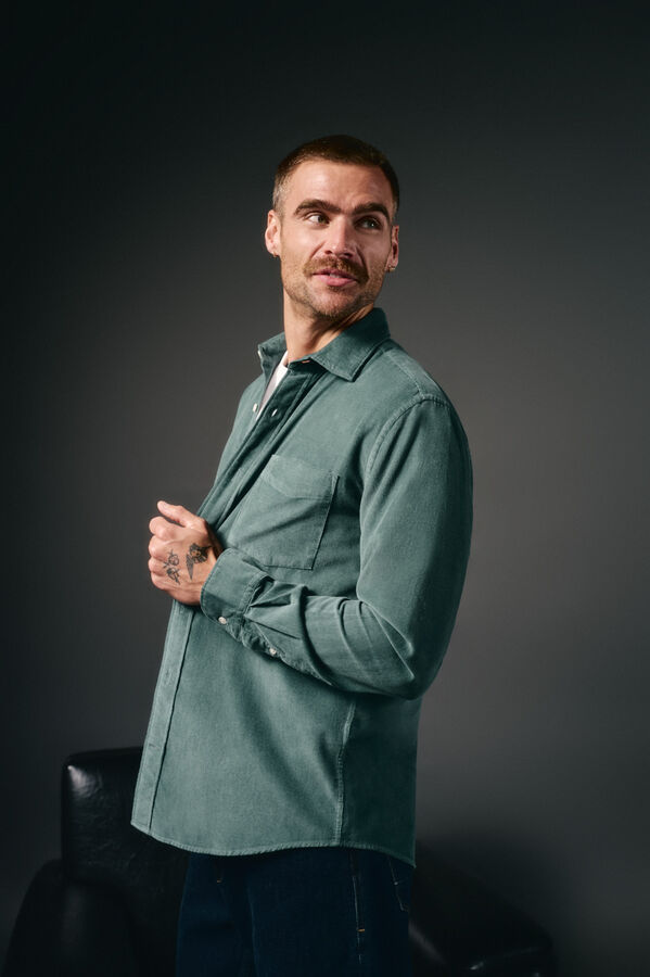 OOTO Camisa micropana lisa Turquesa