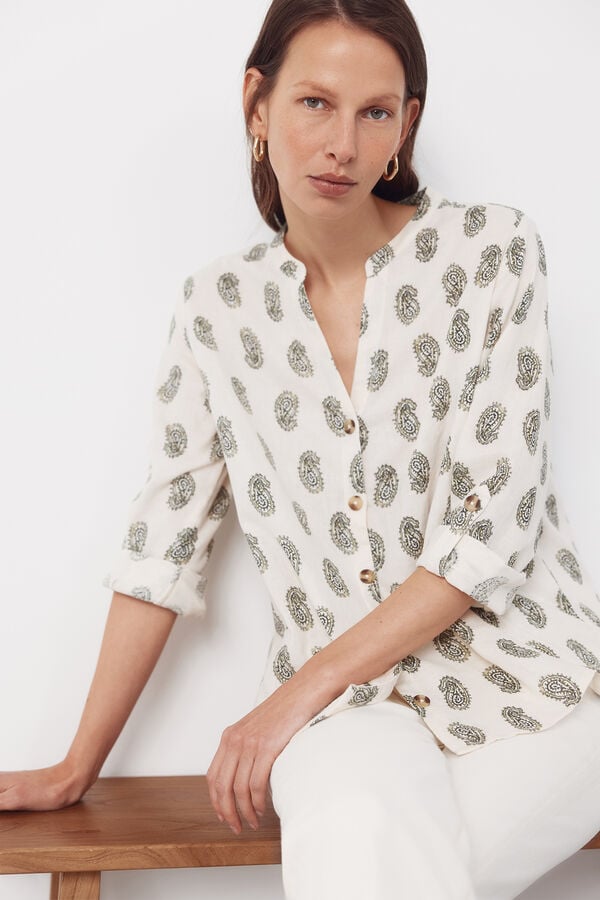 Cortefiel Mandarin collar shirt Printed green