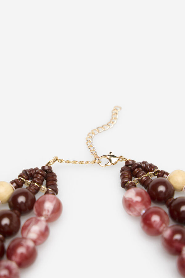 Cortefiel Triple beaded necklace Maroon