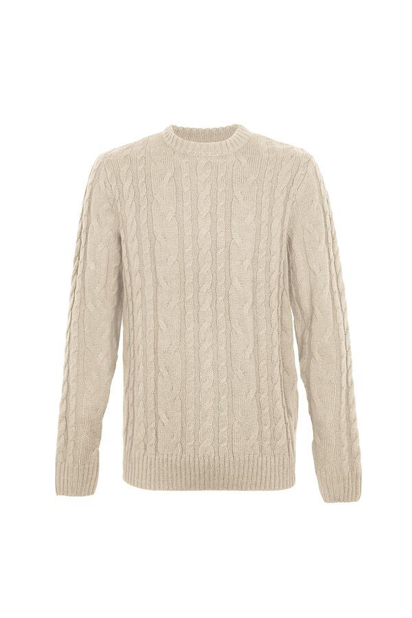 Cortefiel Jersey lana trenzado cuello caja Beige