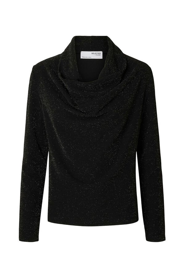 Selected Top de manga comprida com glitter  Preto