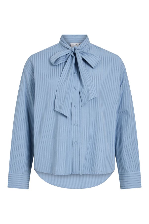 Vila Camisa de riscas com la&ccedil;ada na gola Azul