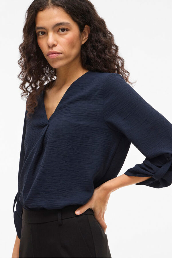 Vila Blusa manga m&eacute;dia Azul