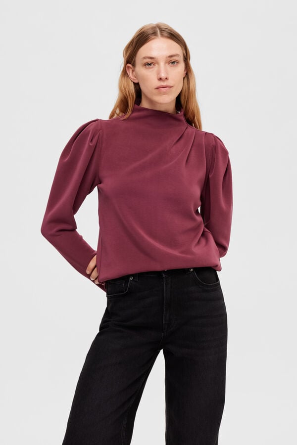 Cortefiel High neck sweatshirt with puffed sleeves made with Tencel. Lilac