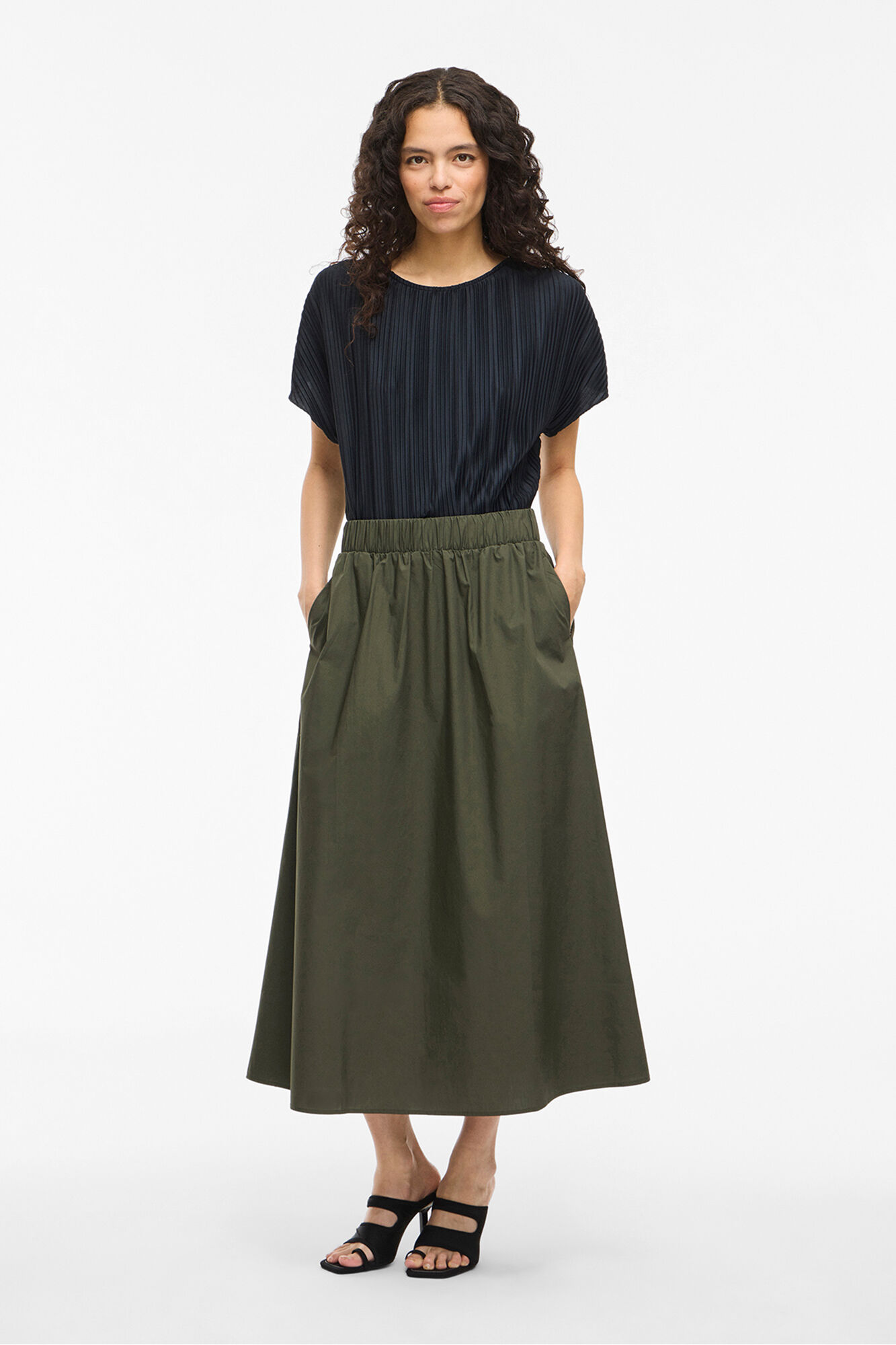 Vila Saia midi de algod&atilde;o org&acirc;nico com viscose