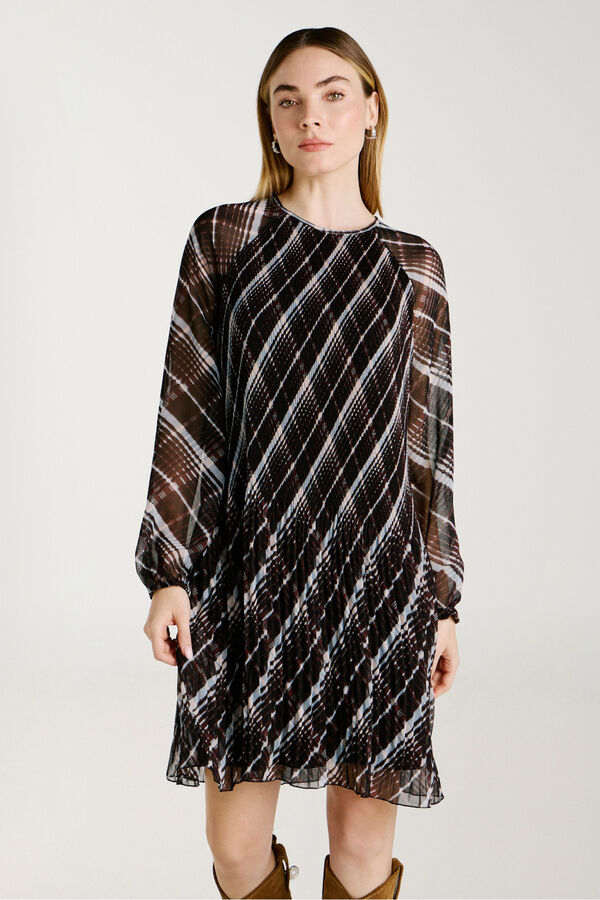 Vila Vestido curto de chiffon plissado Preto