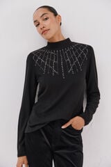 Cortefiel T-shirt with rhinestone detail Black