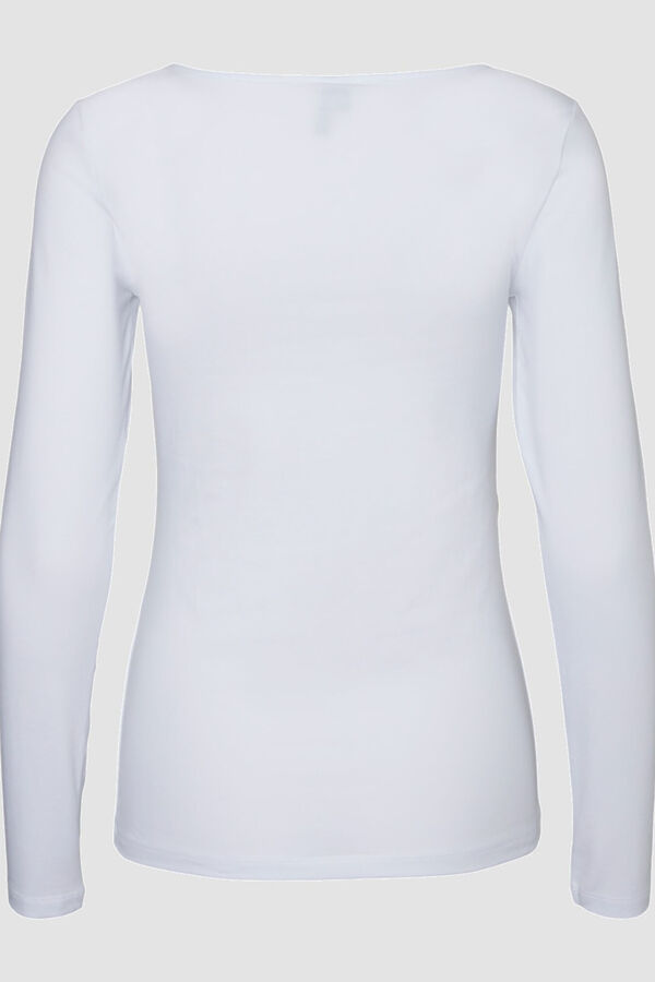 Cortefiel Tight fit long-sleeved round neck top White