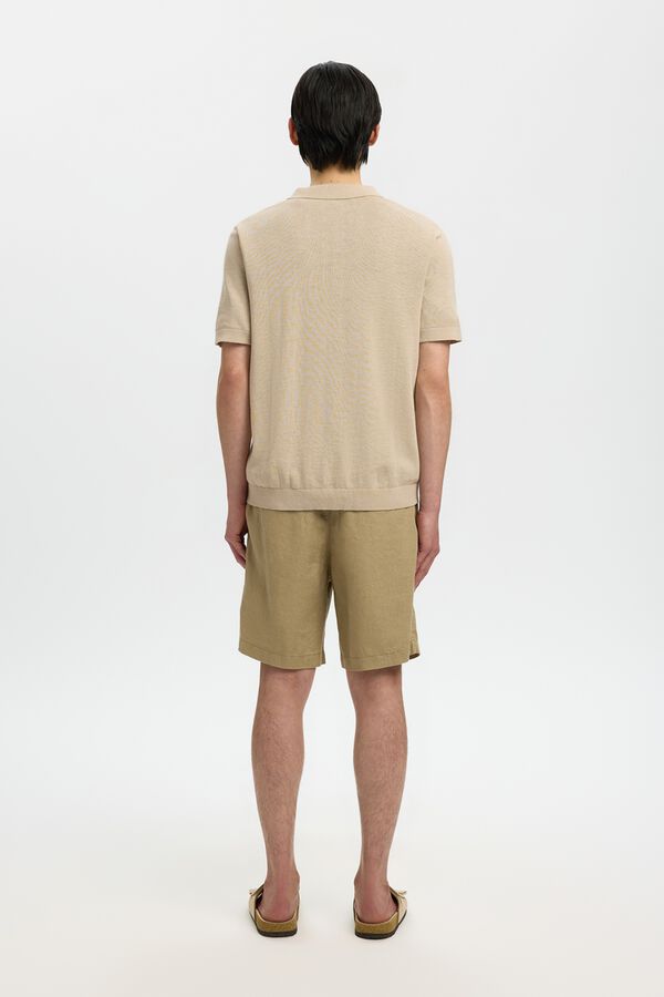 Selected Polo de malha com gola aberta Tostado