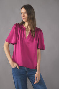 Cortefiel Printed fluid blouse Pink