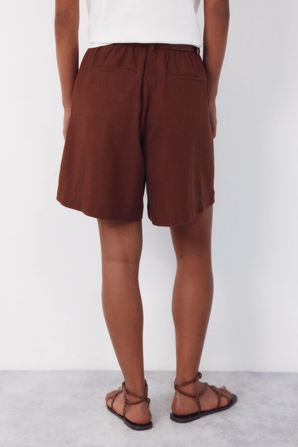 Cortefiel Bermudas de linho liso Castanho