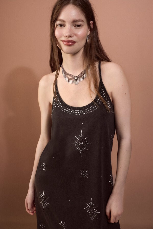 Slowlove Vestido tirantes tachas Negro