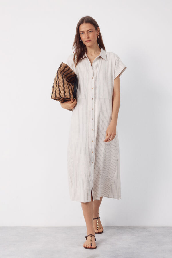 Cortefiel Vestido lino Estampado blanco