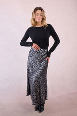 Molly Bracken Saia longa de cetim com estampado Cinzento