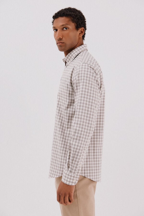 Cortefiel Checked twill shirt Ivory