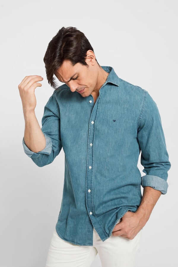 Cortefiel Regular fit casual light blue denim shirt Blue