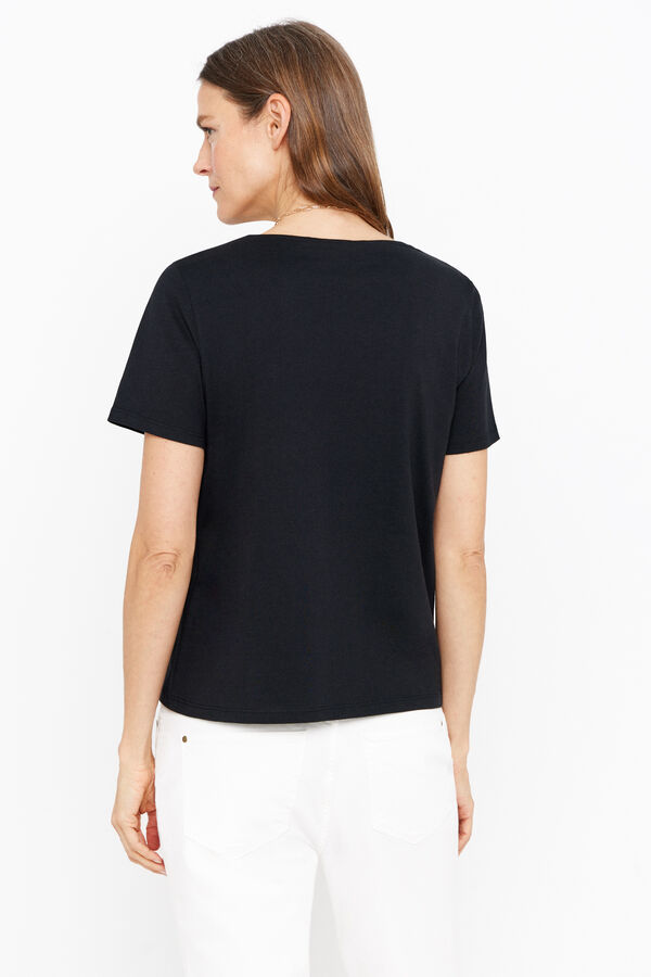 Cortefiel Camiseta pico bordado Negro