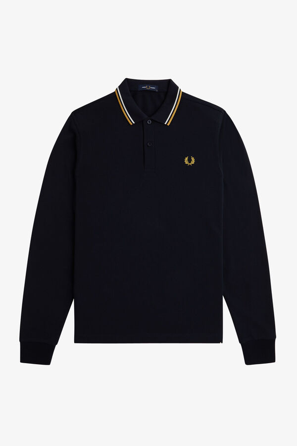 Fred Perry Polo piqu&eacute; de manga comprida masculina Azul