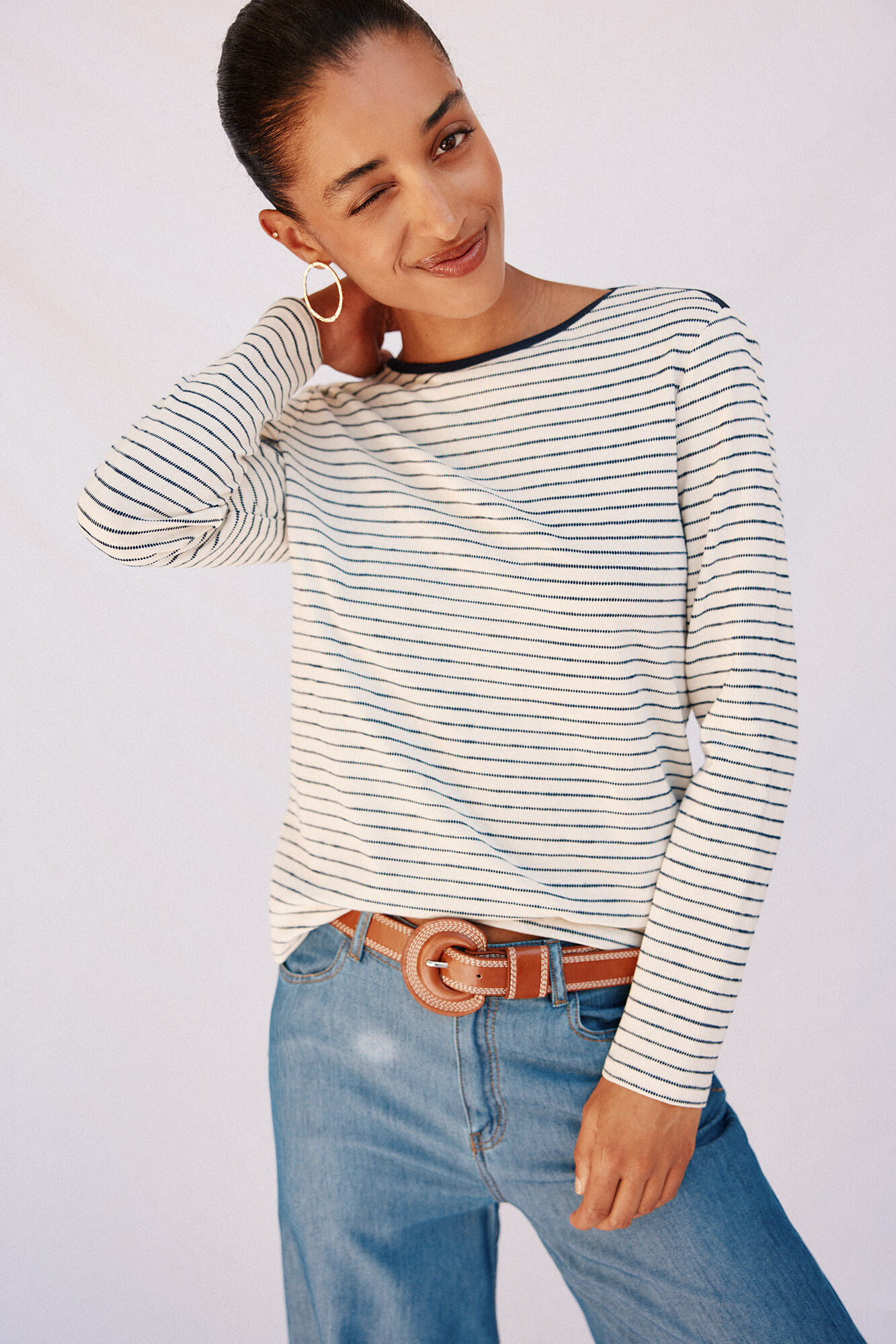 Cortefiel striped boat neck t-shirt